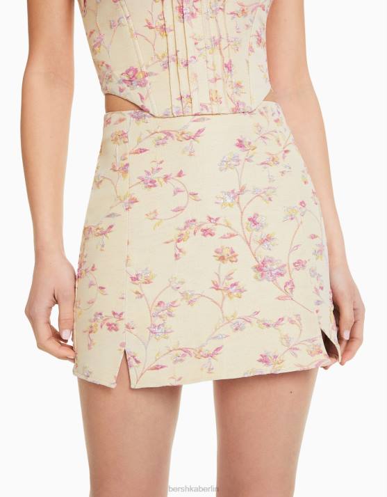 Beige Bershka Frauen Strukturierter bedruckter Minirock H00J1625