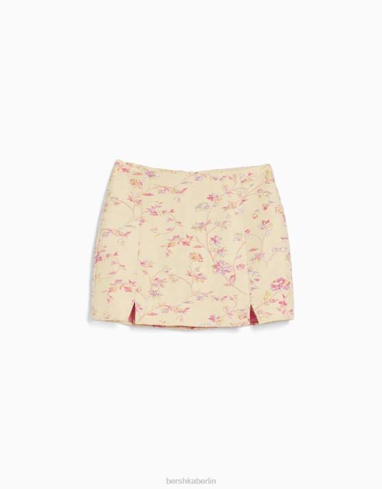 Beige Bershka Frauen Strukturierter bedruckter Minirock H00J1625