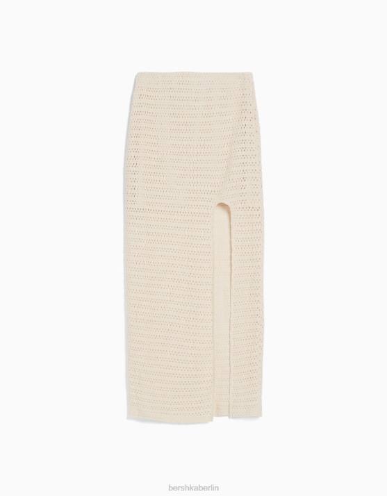 Beige Bershka Frauen rustikaler gehäkelter Midirock H00J1929