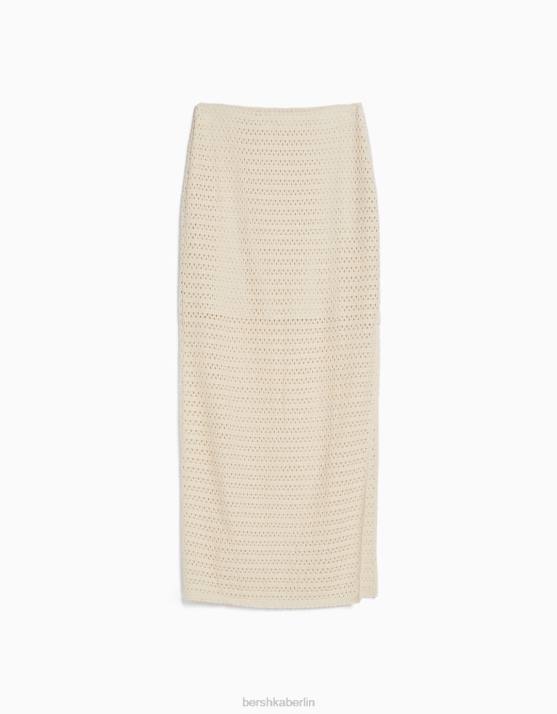 Beige Bershka Frauen rustikaler gehäkelter Midirock H00J977