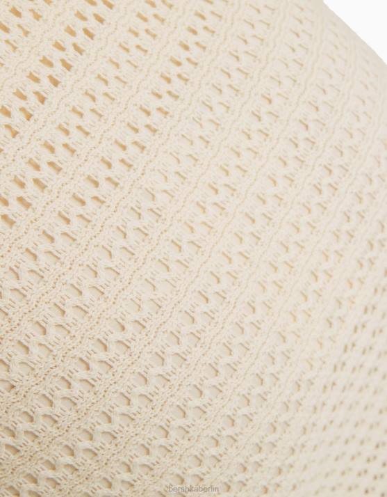 Beige Bershka Frauen rustikaler gehäkelter Midirock H00J977