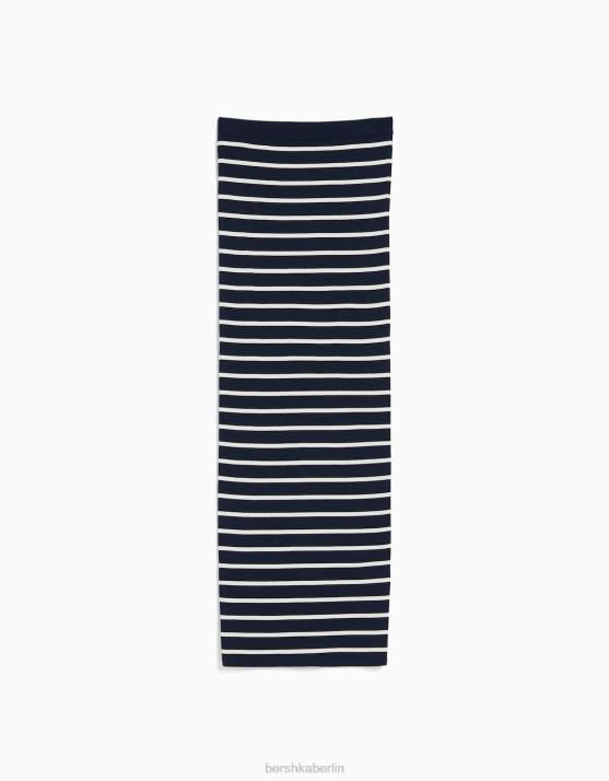 Blau Bershka Frauen Gestreifter Midirock aus Strick H00J984