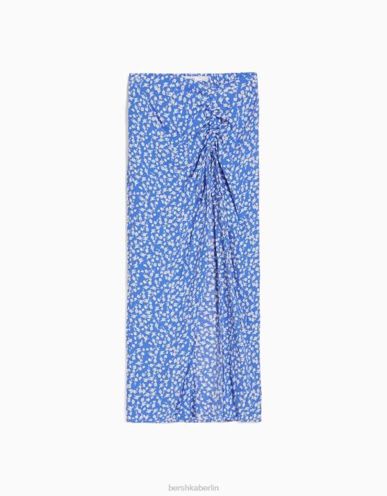 Blau Bershka Frauen Midirock mit Blumendruck H00J1629