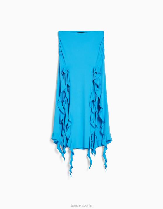 Blau Bershka Frauen Midirock mit Rüschen H00J1652