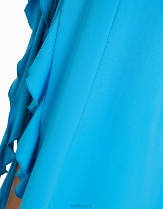 Blau Bershka Frauen Midirock mit Rüschen H00J1652