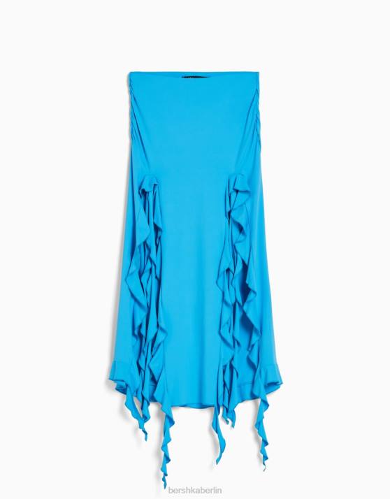 Blau Bershka Frauen Midirock mit Rüschen H00J1841