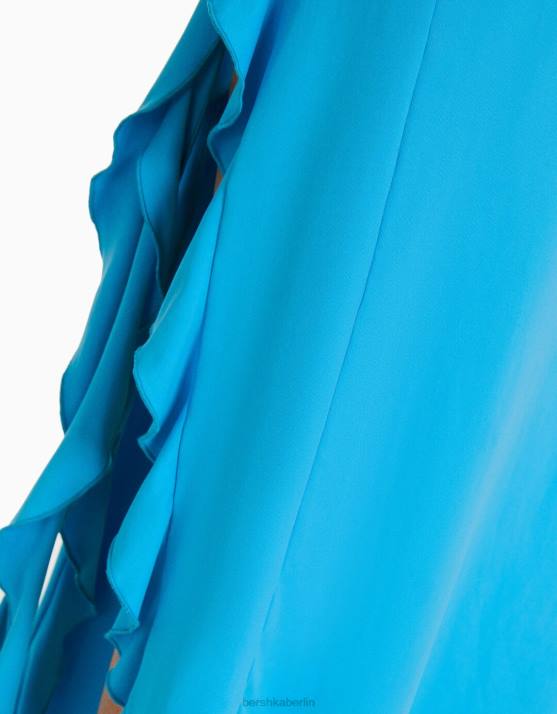 Blau Bershka Frauen Midirock mit Rüschen H00J1841