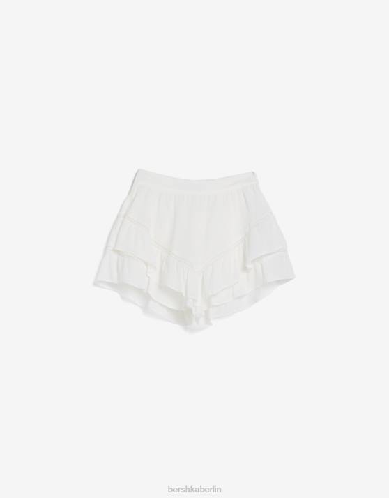 Creme Bershka Frauen Gerüschter Crêpe-Skort H00J1918