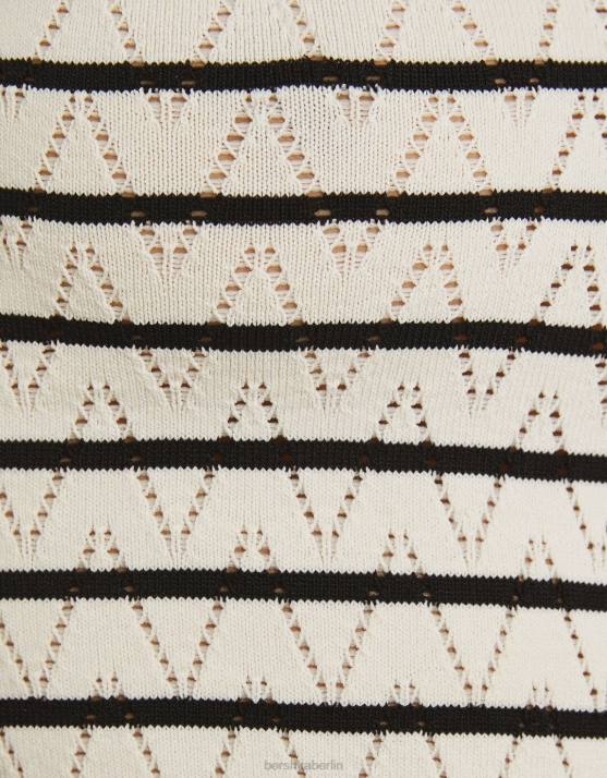 Creme Bershka Frauen Gestreifter, offener, gestrickter langer Rock H00J990