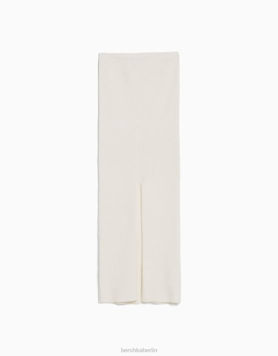 Creme Bershka Frauen Midirock aus Rippstrick H00J4065