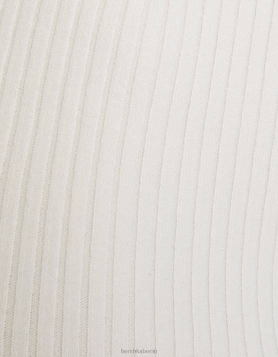 Creme Bershka Frauen Midirock aus Rippstrick H00J969