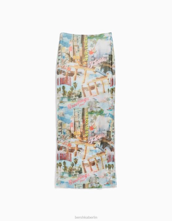 Creme Bershka Frauen Midirock mit Mesh-Print H00J1646