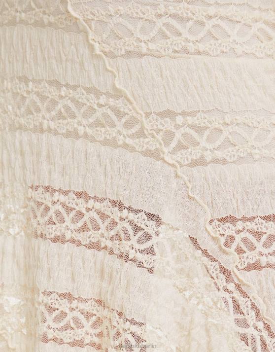 Creme Bershka Frauen asymmetrischer Midirock aus blonder Spitze H00J1916