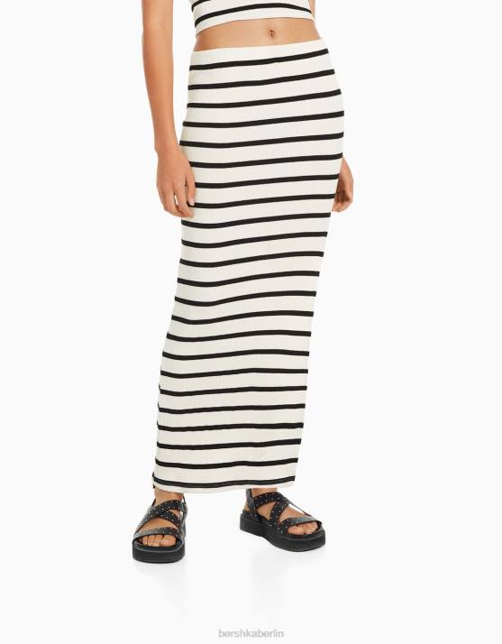 Creme Bershka Frauen gestreifter Midirock H00J1622