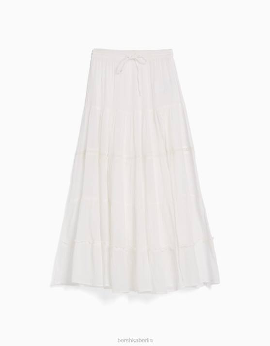 Creme Bershka Frauen langer Boho-Rock aus Baumwolle H00J1611