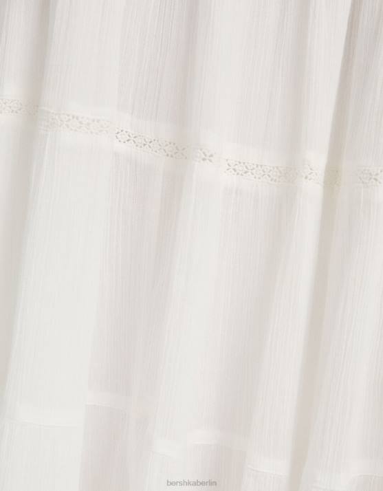 Creme Bershka Frauen langer Boho-Rock aus Baumwolle H00J1611