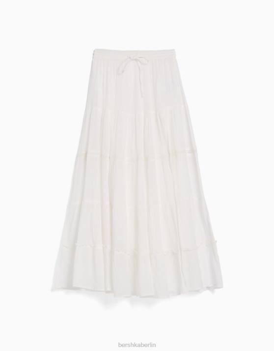 Creme Bershka Frauen langer Boho-Rock aus Baumwolle H00J1917