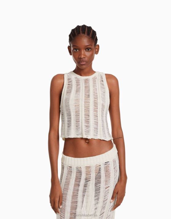 Creme Bershka Frauen langer, offen gestrickter Rock H00J1882