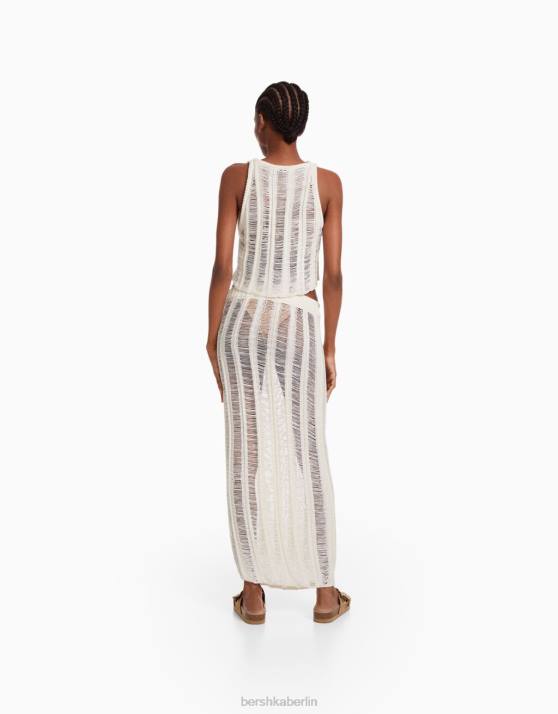 Creme Bershka Frauen langer, offen gestrickter Rock H00J1882