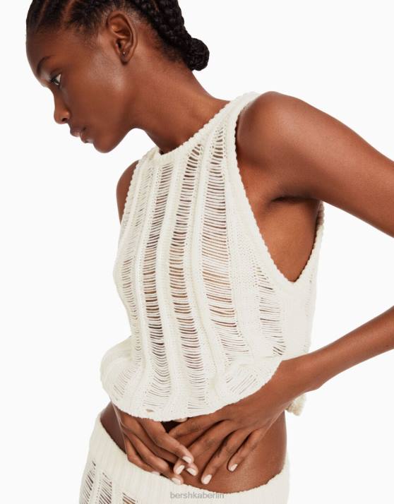 Creme Bershka Frauen langer, offen gestrickter Rock H00J1882