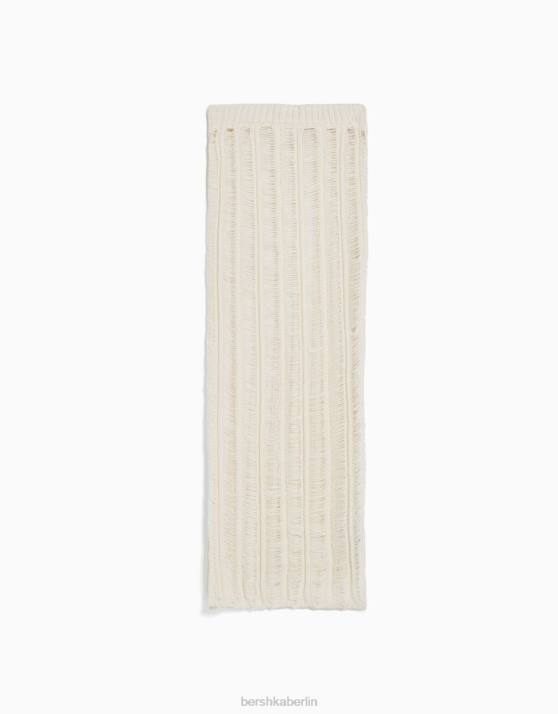 Creme Bershka Frauen langer, offen gestrickter Rock H00J1882
