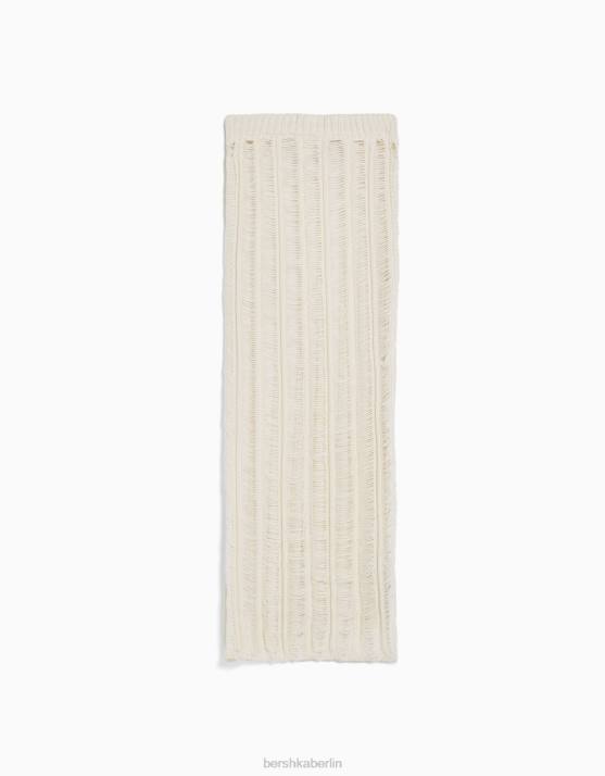 Creme Bershka Frauen langer, offen gestrickter Rock H00J959