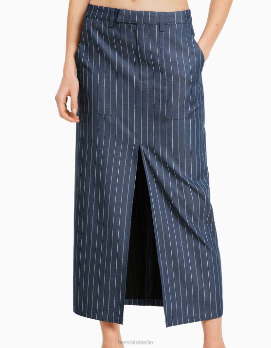 Dunkelblau Bershka Frauen maßgeschneiderter Midirock H00J1640