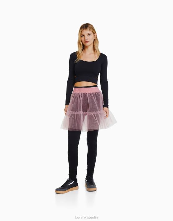 Rosa Bershka Frauen Ballerina-Minirock aus Tüll H00J1669