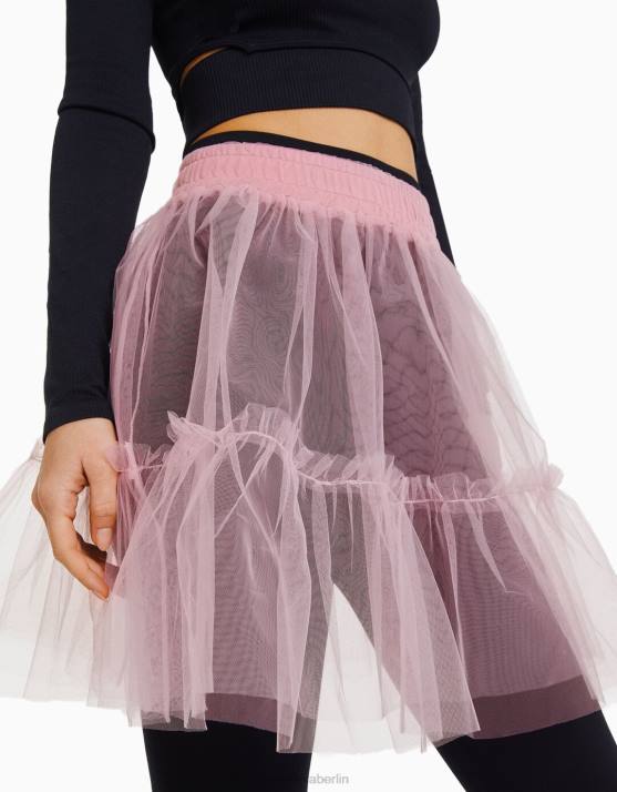Rosa Bershka Frauen Ballerina-Minirock aus Tüll H00J1669