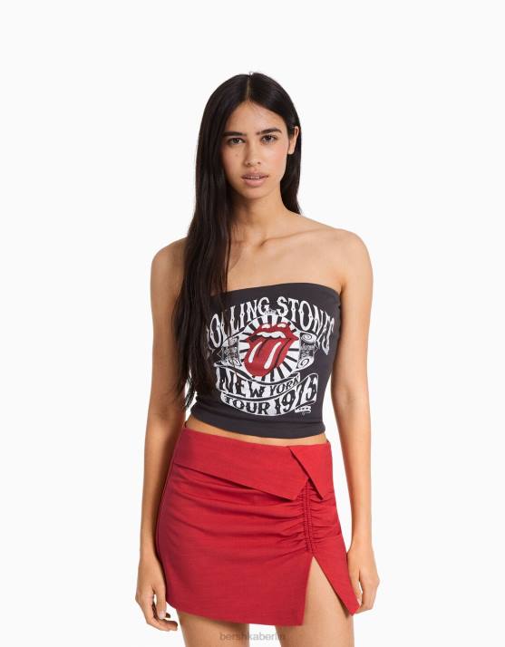 Rot Bershka Frauen Rustikaler geraffter Skort H00J1654