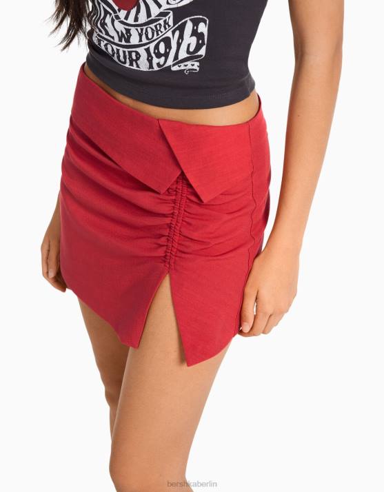Rot Bershka Frauen Rustikaler geraffter Skort H00J1654