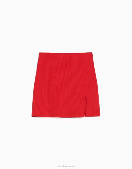 Rot Bershka Frauen gerippter Minirock H00J1660