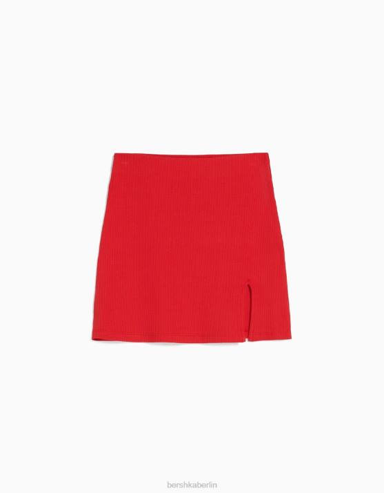 Rot Bershka Frauen gerippter Minirock H00J4035