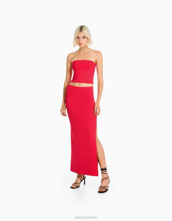 Rot Bershka Frauen langer Rock H00J1630