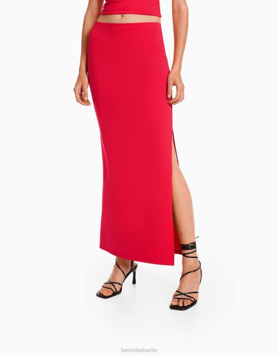 Rot Bershka Frauen langer Rock H00J1630