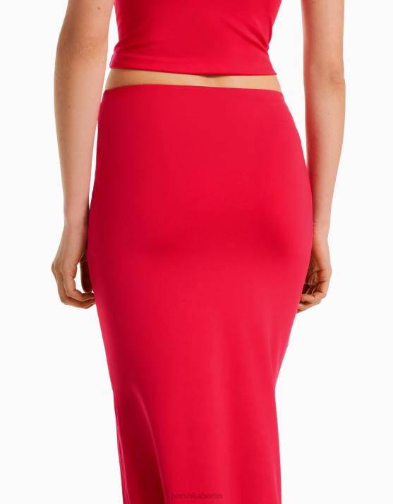Rot Bershka Frauen langer Rock H00J1630