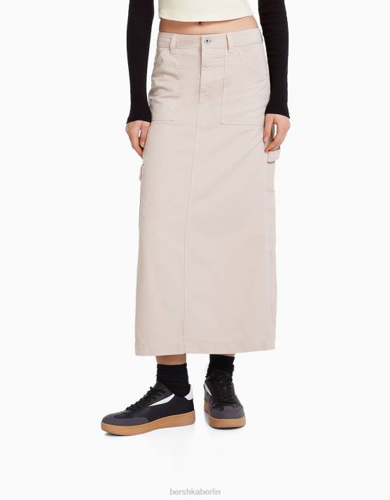 Sand Bershka Frauen Carpenter-Maxirock aus Baumwolle H00J4064