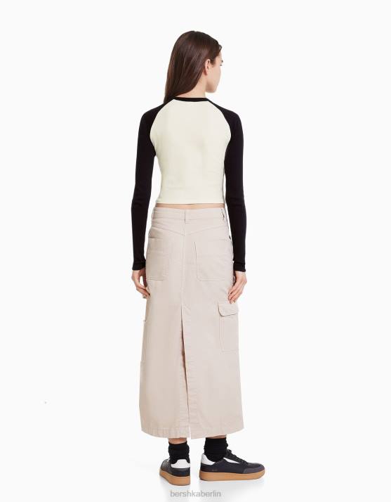 Sand Bershka Frauen Carpenter-Maxirock aus Baumwolle H00J4064