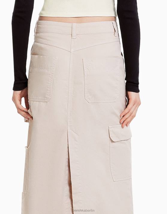 Sand Bershka Frauen Carpenter-Maxirock aus Baumwolle H00J4064