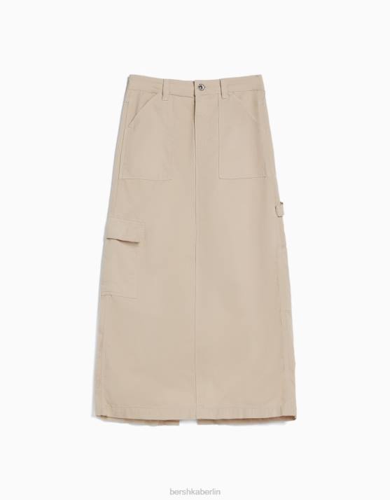 Sand Bershka Frauen Carpenter-Maxirock aus Baumwolle H00J4064