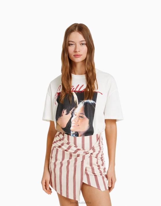 Sand Bershka Frauen Gestreifter, geknoteter Minirock H00J1661