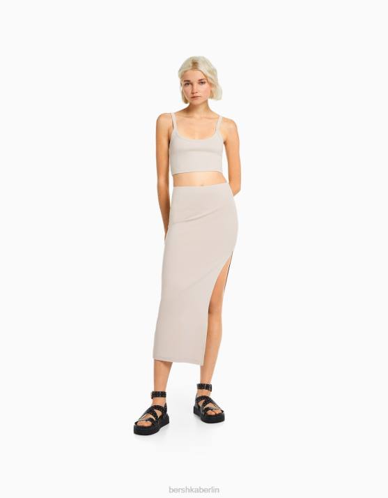 Sand Bershka Frauen langer Baumwollrock H00J1634