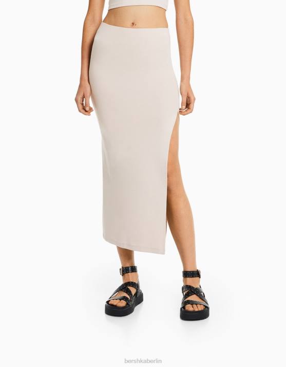 Sand Bershka Frauen langer Baumwollrock H00J1634