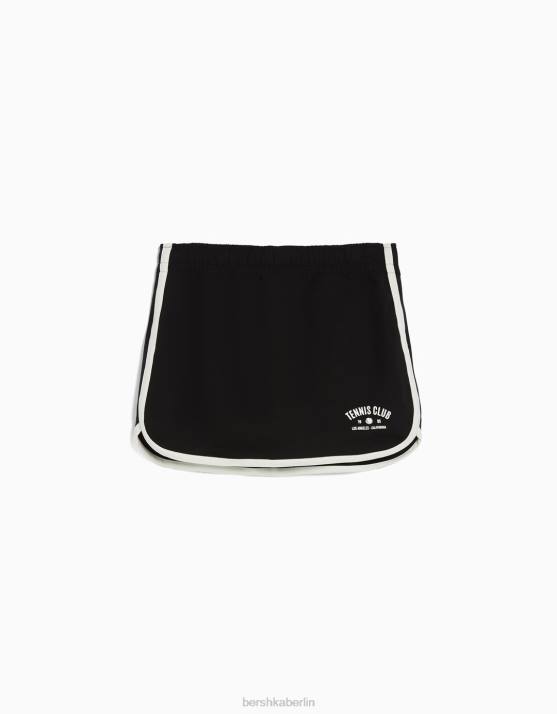 Schwarz Bershka Frauen Bedruckter Plüsch-Skort H00J1635