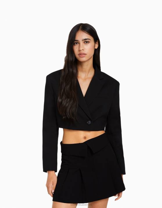 Schwarz Bershka Frauen Maßgeschneiderter Minirock mit Kellerfalten H00J1620