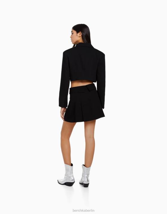 Schwarz Bershka Frauen Maßgeschneiderter Minirock mit Kellerfalten H00J1620