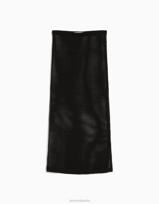 Schwarz Bershka Frauen Mesh-Midirock H00J1643