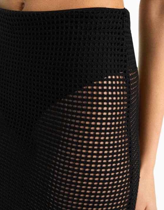 Schwarz Bershka Frauen Mesh-Midirock H00J1643