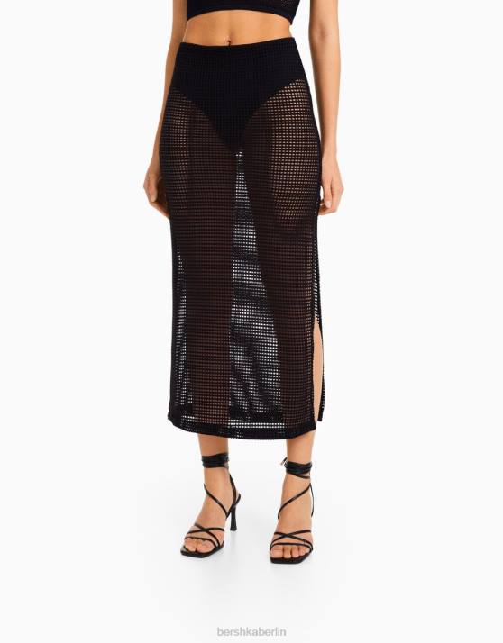 Schwarz Bershka Frauen Mesh-Midirock H00J2030