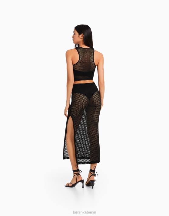 Schwarz Bershka Frauen Mesh-Midirock H00J2030